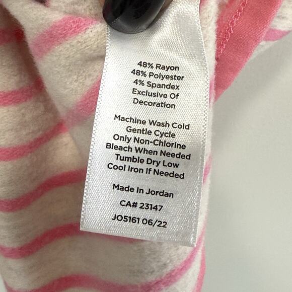 T by Talbots Split Neck Pink Striped Pullover Top Size XL SUPER SOFT Round Hem - Picture 5 of 7